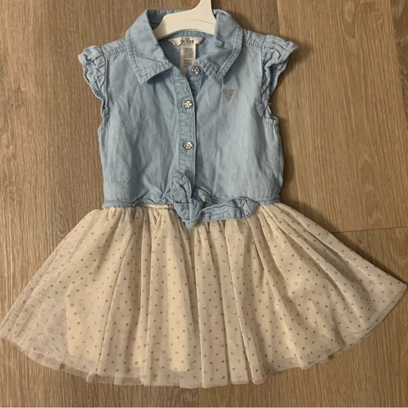 Guess Other - Guess Girl's Size 18 Months Light Blue Denim & Cream Sparkly Tutu Dress